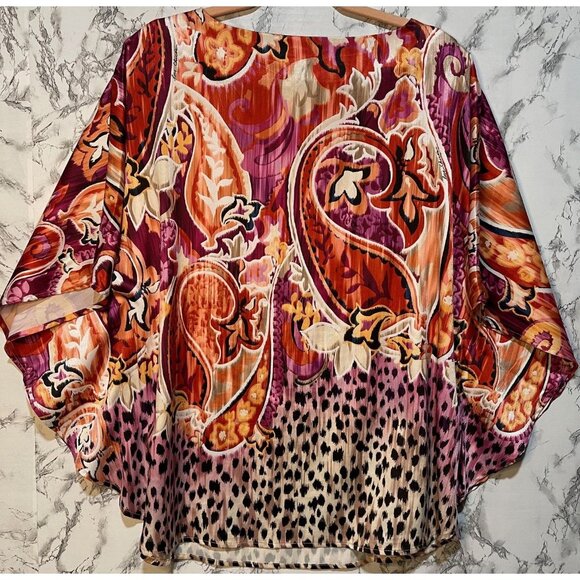 Chicos Boho Chic Abstract Paisley Kimono Top Vibrant Multicolor size small - Picture 2 of 8